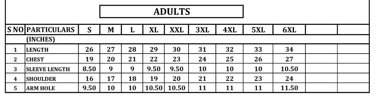 Size guide adults